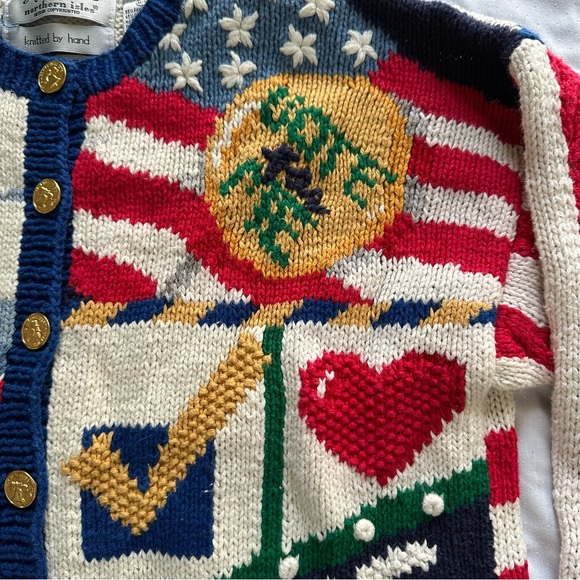 VTG American Flag Political Election USA Election Knit Cardigan Sweater Medium - Picture 6 of 12